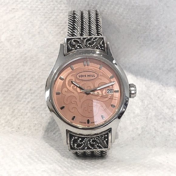 LOIS HILL Round Face Watch Sterling Silver Band Pink Face - Picture 6 of 16